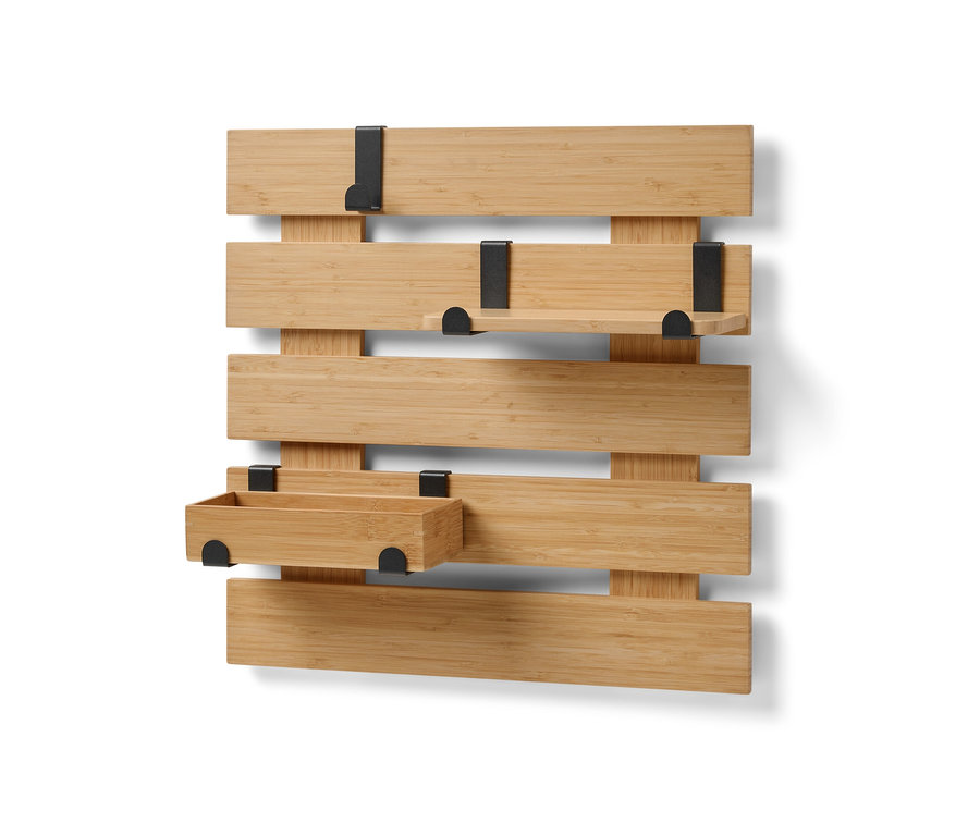 Esnek kancalı ve tabanlı duvar rafı